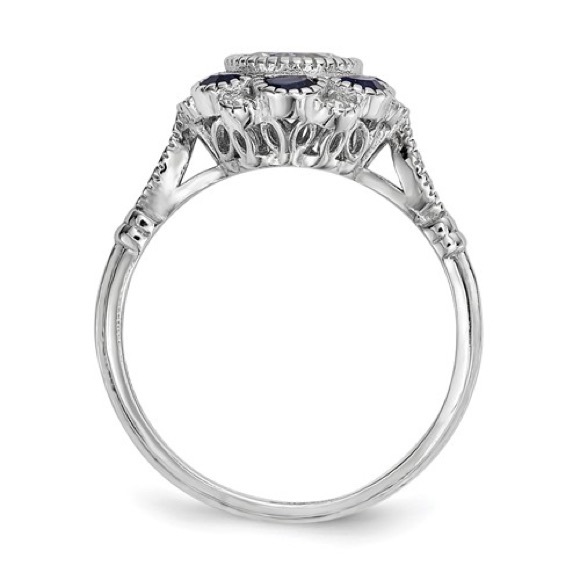 Sterling Silver Rhodium-plated CZ and Synthetic Blue Sapphire Flower Ring - Picture 4 of 6